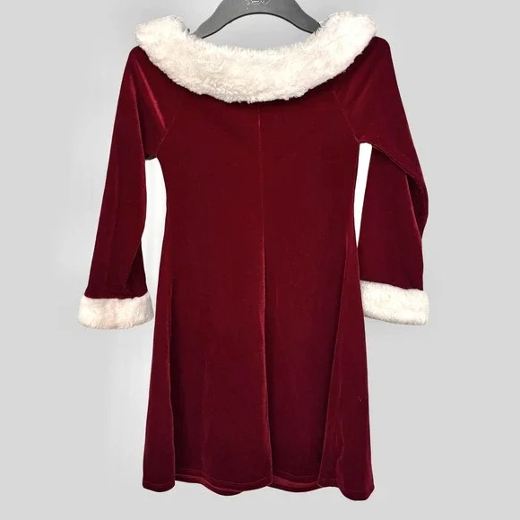 Velvet Christmas Dress Girls Size 8 Dark Red Burgundy Faux Fur Trim Santa Party‎ - Picture 2 of 10